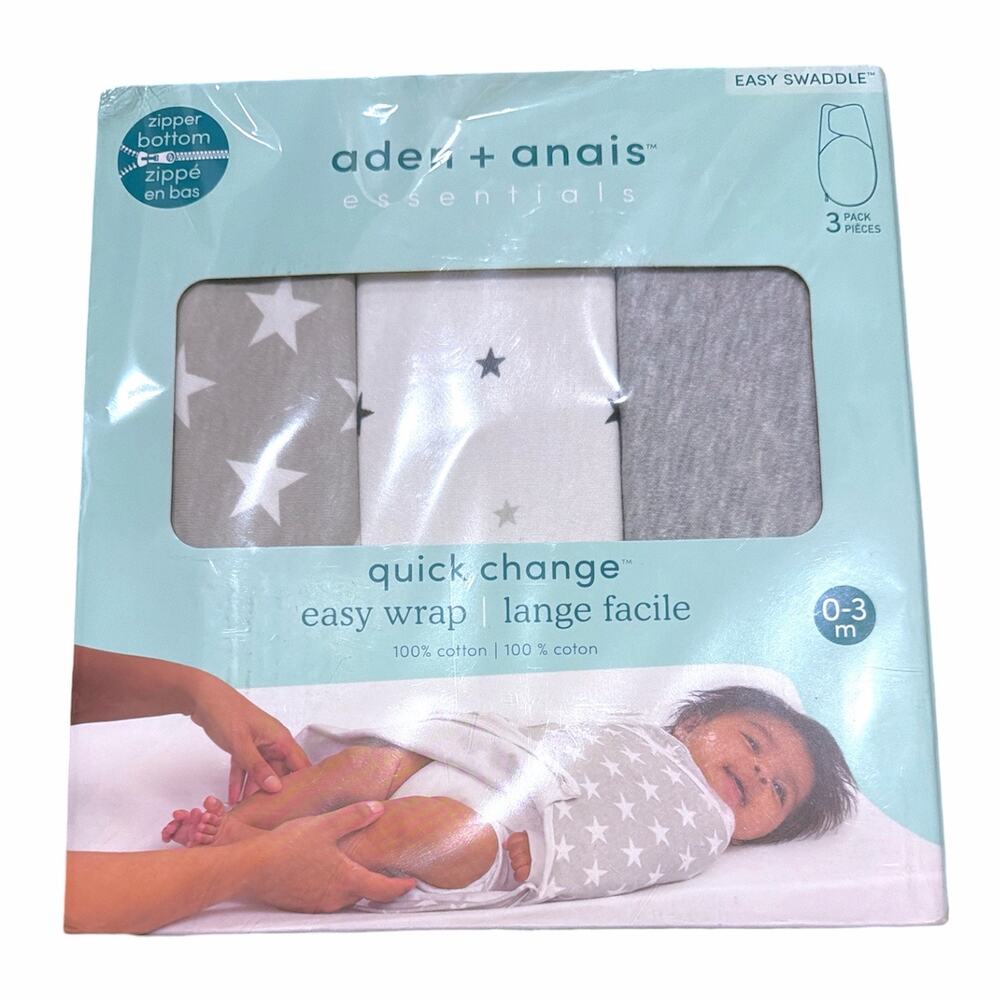 NEW aden + anais Easy Swaddle Wrap Quick Change Zipper 0-3 M 3 Pack 100% Cotton